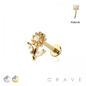 MULTI CZ SUNFLOWER FLOWER THREADLESS (PUSH IN) 316L SURGICAL STEEL LABRET SET